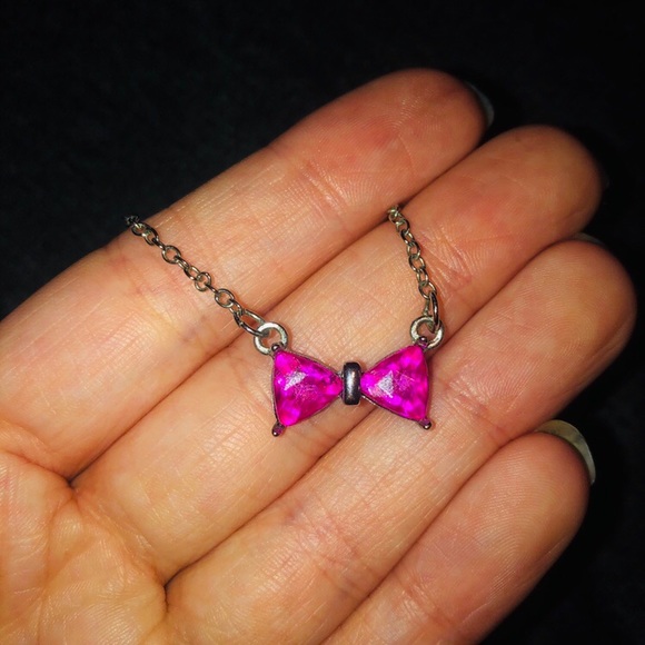 Pink Gemstone Bow Ribbon Necklace - Picture 3 of 3